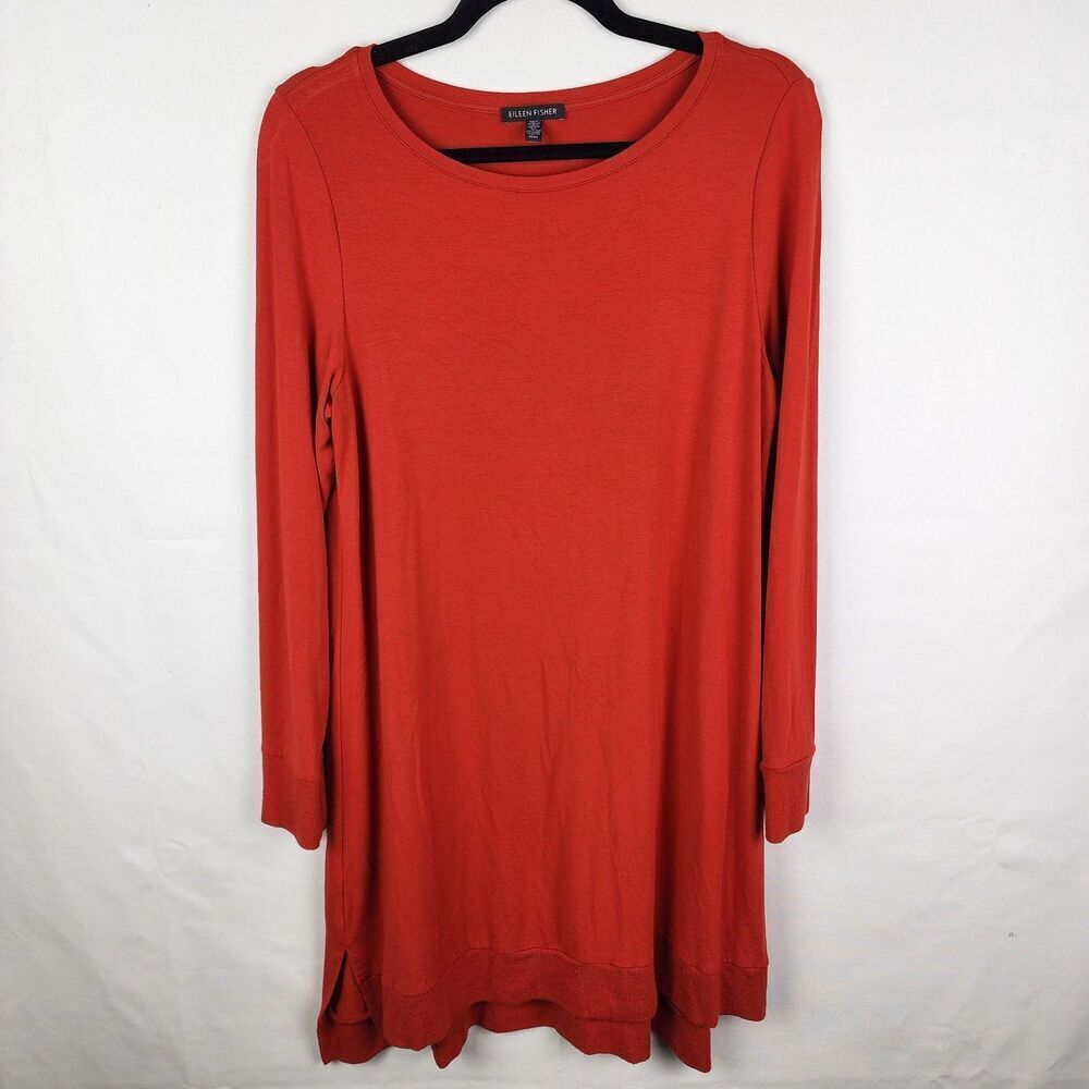 Eileen Fisher Womens Red Viscose Lycra Long Sleeve Tunic Top Size M‎ RN78121